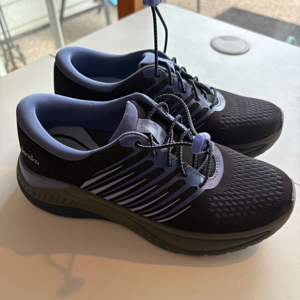 Dansko Pace Walking Shoes Womens 37 Black Blue Bungee Lace Mesh Sneakers